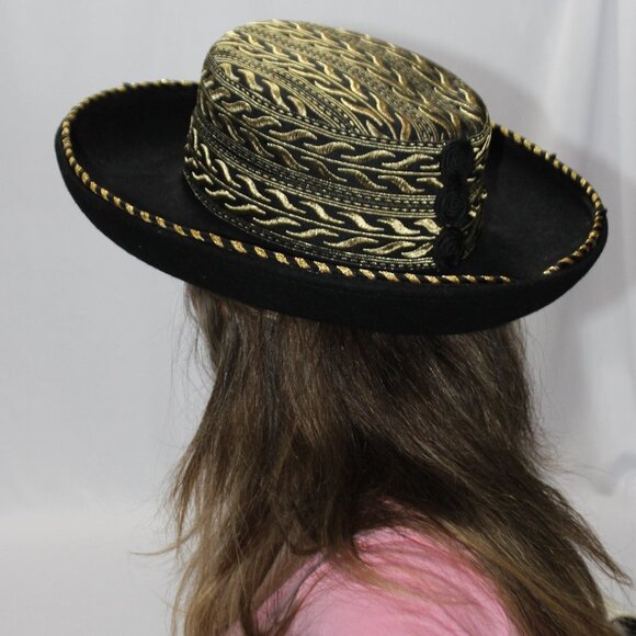 Vintage Dasha 100% Wool Black & Gold Hat